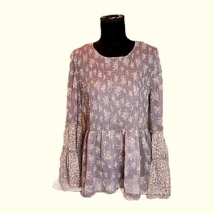 American Eagle Multicolor Floral Smocked ruffle Sleeve Top Womens Large